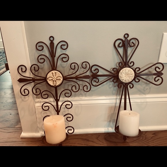 Wall Decor Soldpr Wrought Iron Cross Wall Candle Holders Poshmark